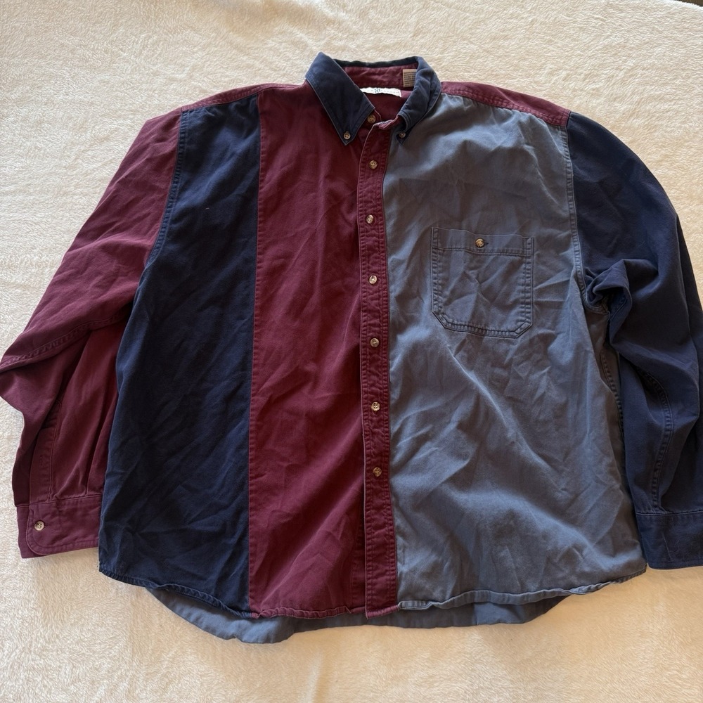 VTG 90s XXL Colorblock Button Down Long Sleeve Shirt River Traders Vintage